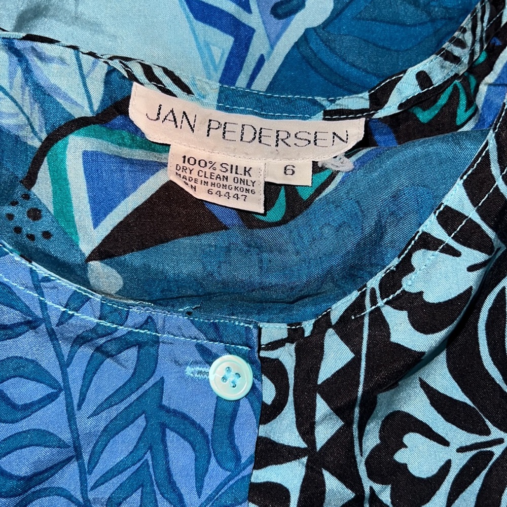 Jan Pedersen size 6 blue silk dress sleeveless button front New Without Tags - Picture 13 of 13